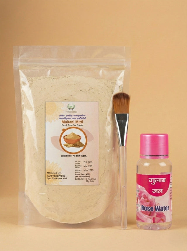 Multani Mitti Face Pack with Rose Water & Brush