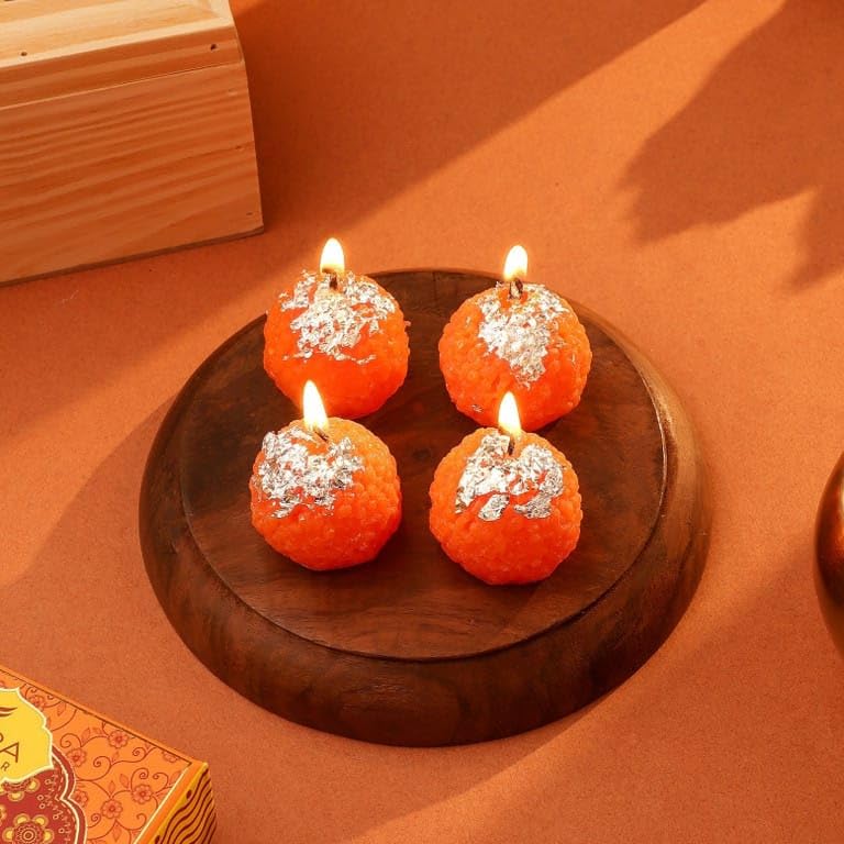 Moti Chur Laddu Design Candle (Pack of 4)