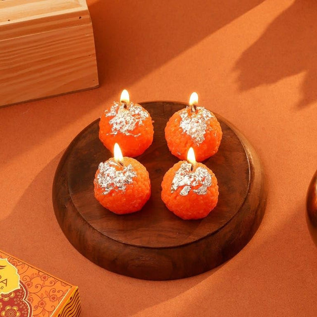 Moti Chur Laddu Design Candle (Pack of 4)