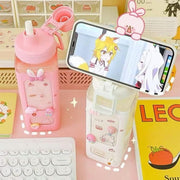 Kawaii Water Bottle with Straw and Sticker