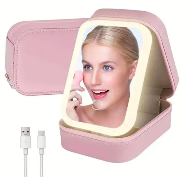 Portable LED Makeup Mirror Box with 3-Color Light