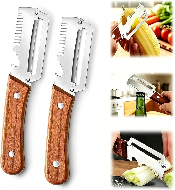3 in 1 Vegetable Peeler with Wooden Handle (Pack of 2)