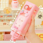 Kawaii Water Bottle with Straw and Sticker