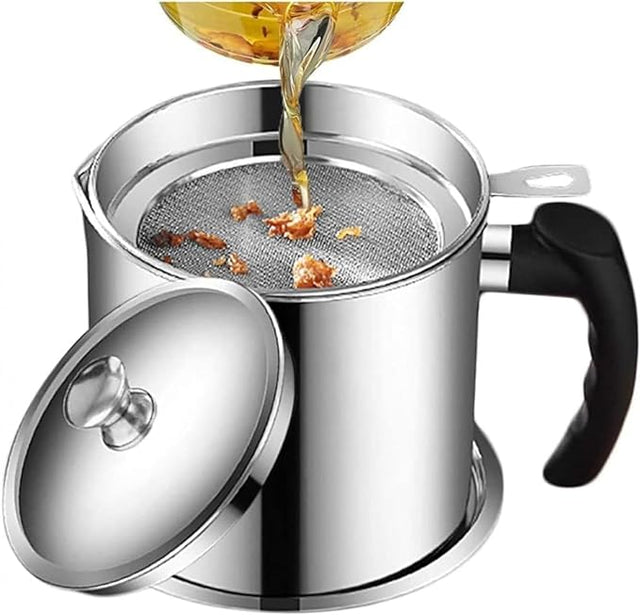 Stainless Steel Oil Filter Pot with Removable Mesh Strainer