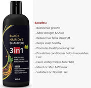 New 3 in 1 Dye Instant Black Hair Shampoo for Women & Men Organic Shampoo Herbal 3 in 1 Dye Instant Black 100% Coverage Hair color shampoo