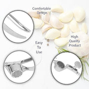 Stainless Steel Garlic Press Crusher with Curved Handle