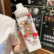 Kawaii Water Bottle with Lid and Straw (700 ml )