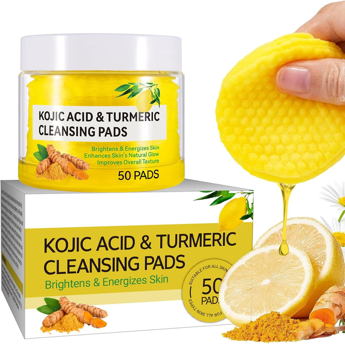 50 Pcs Turmeric Cleansing Pads,Kojic Acid and Turmeric Cleansing Pads
