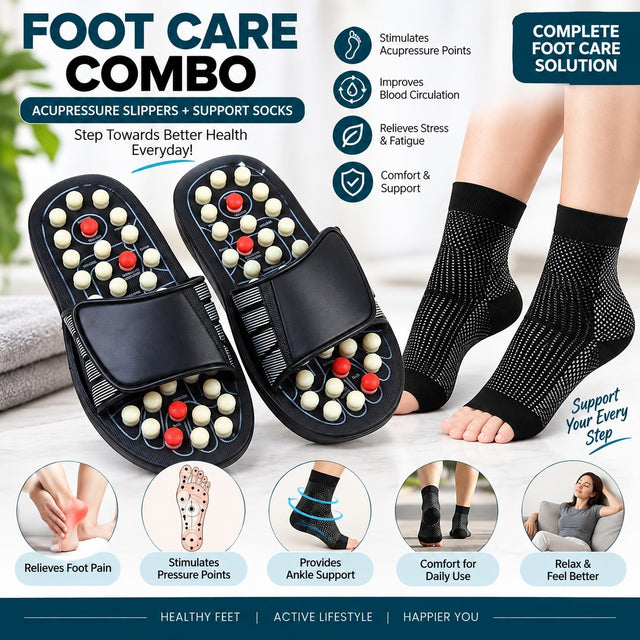 Foot Care Combo – Acupressure Slippers with Ankle Support Socks (Combo Pack)