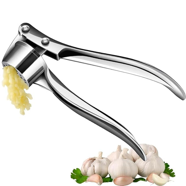 Stainless Steel Garlic Press Crusher with Curved Handle