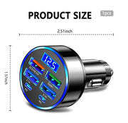 6-Port Fast Car Charger | 66W USB + Type-C Adapter with LED Display | QC3.0 + PD