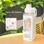 Kawaii Water Bottle with Lid and Straw (700 ml )