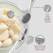 Stainless Steel Garlic Press Crusher with Curved Handle