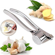 Stainless Steel Garlic Press Crusher with Curved Handle