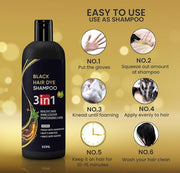 New 3 in 1 Dye Instant Black Hair Shampoo for Women & Men Organic Shampoo Herbal 3 in 1 Dye Instant Black 100% Coverage Hair color shampoo