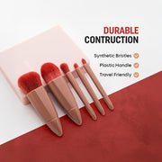 5 IN 1 MAKUP BRUSH SET WITH MIRROR CASE